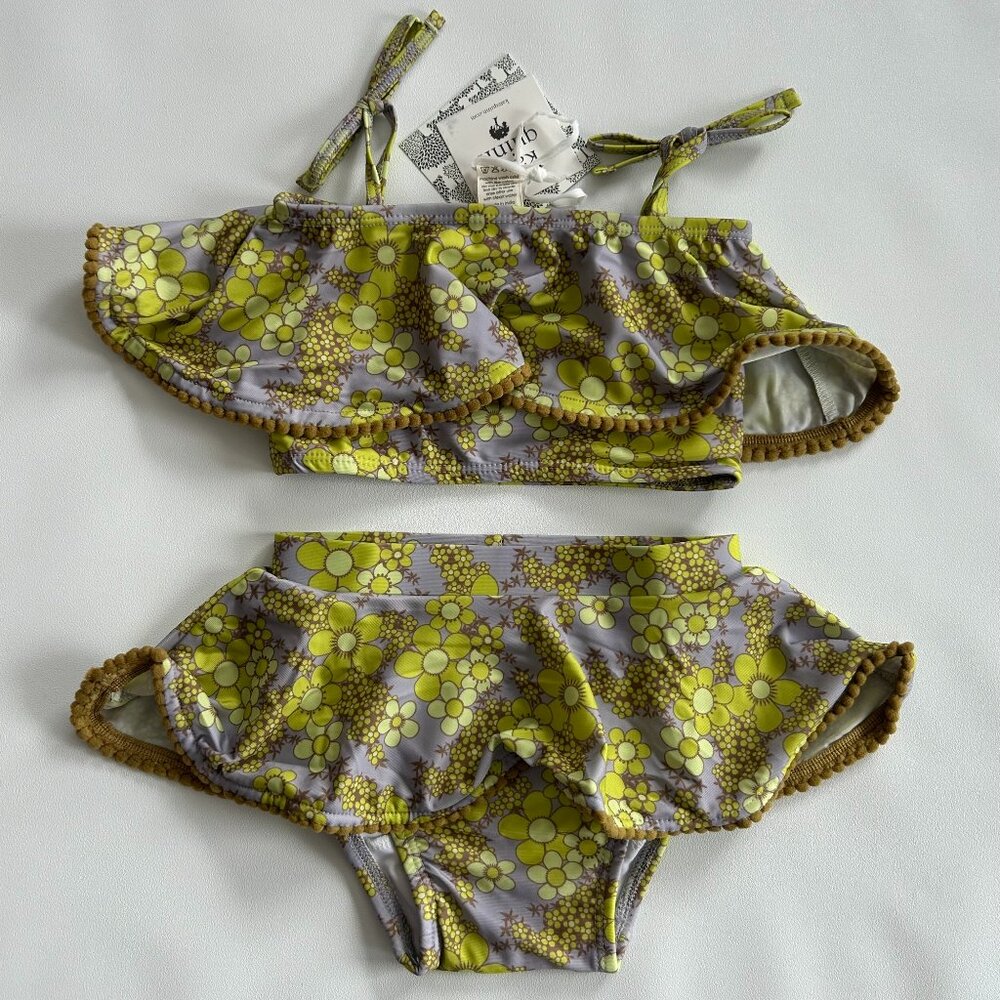 NWT Kate Quinn Baby Bikini 0-3M Granny Floral Ruffle Pom Pom UPF 50+
